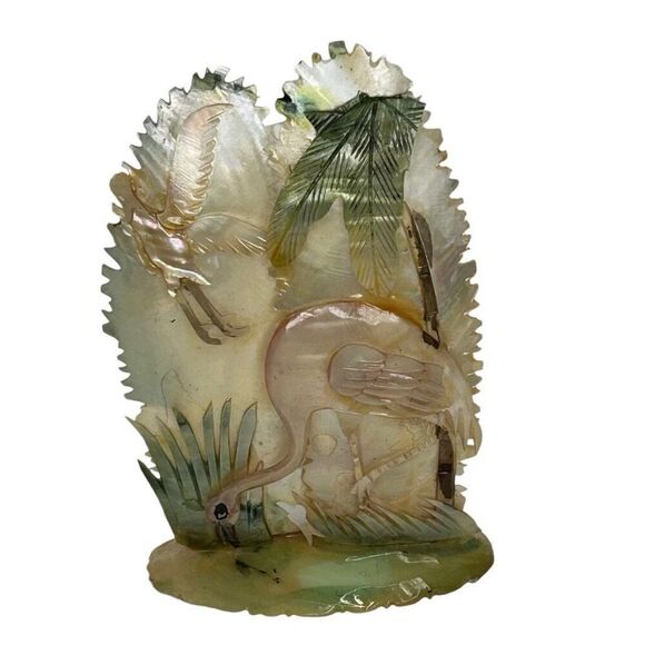 NWT Handcarved Tourist Mother Of Pearl Flamingo Deco Shell Art Multicolor Signed - Picture 2 of 14